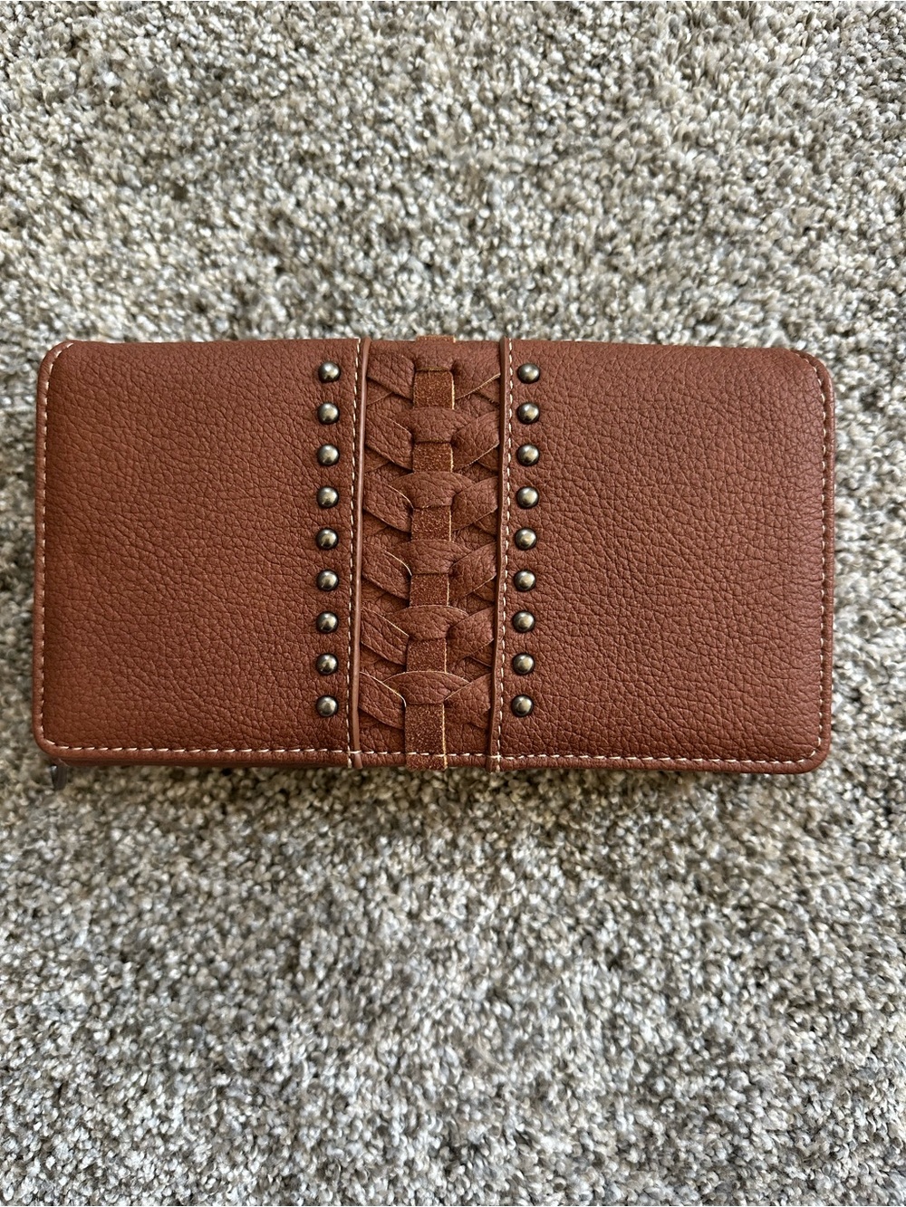 Montana West Brown Braided Trim Studded Wallet
